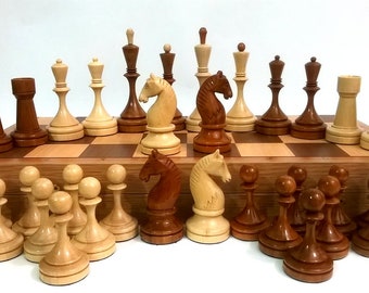 Wooden chess, weighted, reproduction of the old tournament Soviet chess set.