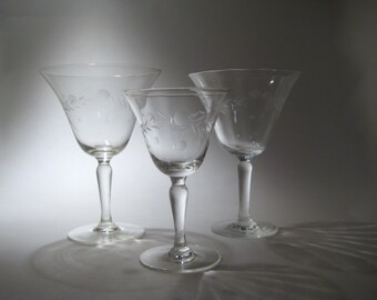 Trio of Antique Etched Glasses