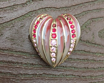 Vintage Jewelry Signed Monet Valentine's Day Enamel & Stones Heart Pin Brooch