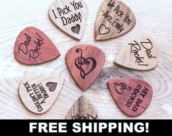 Free Shipping, Personalized Guitar Picks, Custom Guitar Pick, One Custom Pick, Custom Engraved Guitar Pick, Wood Guitar Picks, Gift for Dad