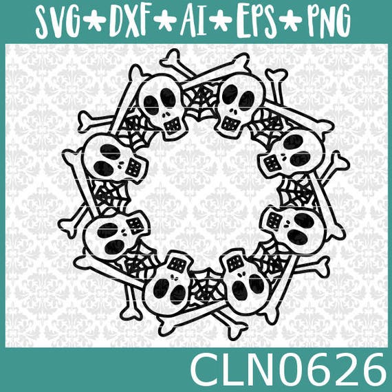 Download CLN0626 Skeleton Bones Mandala Monogram Halloween Wreath SVG