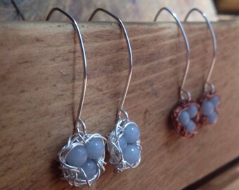 Aquamarine Bird's Nest Earrings/ Robin Egg Earrings