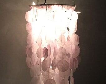 Shell chandelier, Faux capize shell chandelier Light purple