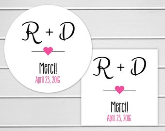 Wedding Thank you Stickers, Personalized Wedding Stickers, Merci Labels, Envelope Seals (#161)