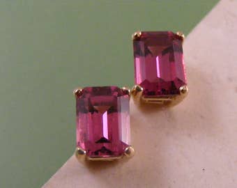Vivid Pink Rhodolite Garnet Stud Earrings in 14k Yellow Gold..... Lot 4733