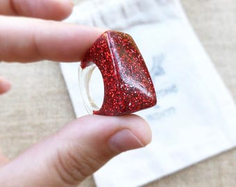 Red Resin Ring - Red Glitter Ring - Resin Ring - Resin Jewelry -Glitter Ring - Red Glitter Jewelry -Chunky Resin Ring - Glitter Size 6