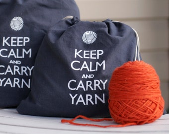 Small knitting project bag - Keep Calm and Carry Yarn - steel wool gray