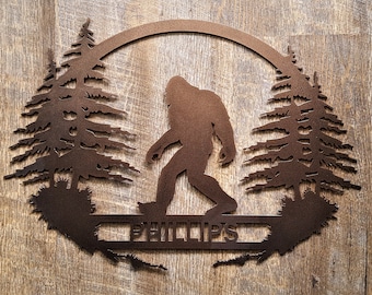 SASQUATCH, BIGFOOT SIGN, Big foot, Yeti, Custom wedding gift, Fathers day gift ideas, Metal wall art, Custom last name sign, Rustic decor