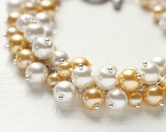 Light Yellow Wedding Pearl Cluster Bracelet, Bridesmaid Jewelry, Fall Autumn and Summer Weddings - My Little Sunshine