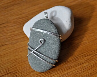 Wire wrapped pebble pendant necklace, Gift for her