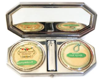 Houbigant Art Deco Compact ORIGINAL CONDITION Vintage Cosmetics Rouge, Powder & Lipstick 1930s Mirror Compact Made in France