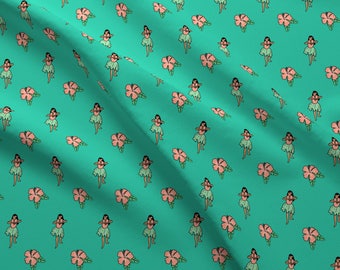 Hawaiian Hula Dancers Fabric - Hula Girls By Annaboo - Summer Tropical Vacation Hibiscus Flower Cotton Fabric By The Yard With Spoonflower