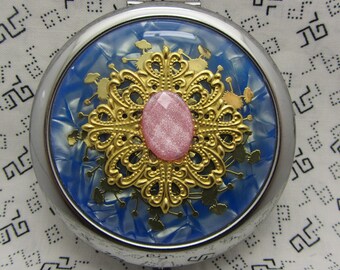 compact mirror with protective pouch - Pink Shimmer - unique gifts for bridesmaids, maid of honor, mother of bride - gift under 20