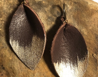 Gold Tipped Leather Earrings