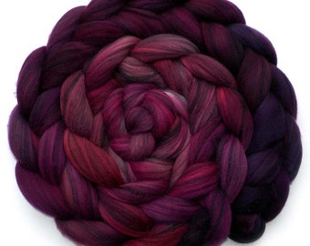 Roving Hand Dyed Merino Silk Swirl Combed Top - Black Cherry, 5.2 oz.