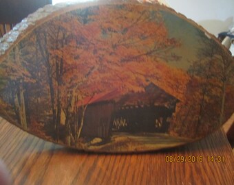 Covered Bridge Mammoth Cave Kentucky Picture on Wood with Bark Souvenir !!SALE!!