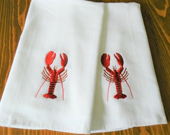 NEW Red Lobster Towels, White Terry Dish Towels, Lobster Towels, Seashore Towels,Beach House, Clambake Towels, Never Used