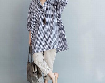 Loose Fitting Cotton Blouse for Women - Women Clothing