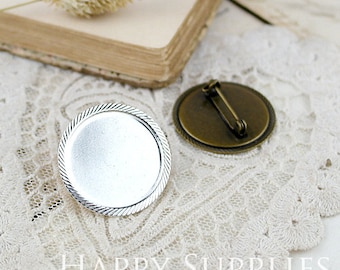 10pcs Nickel Free -High Quality Antique Bronze / Silver Plated 25mm Cabochon Pendant Base Brooch (ZX142/ZX143)