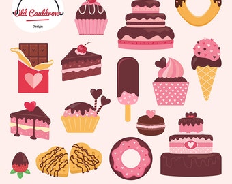 Valentine's Day sweets clipart commercial use, valentines clipart, cakes clipart, cupcakes clipart, ice cream clipart, vector graphics CL020