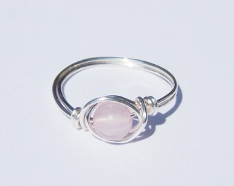 Rose Quartz Ring, Wire Wrapped Rose Quartz Ring, Wire Wrap Ring, Quartz Ring, Wire Wrap Ring, Gemstone Ring, Wrapped Crystal, Rose Quartz