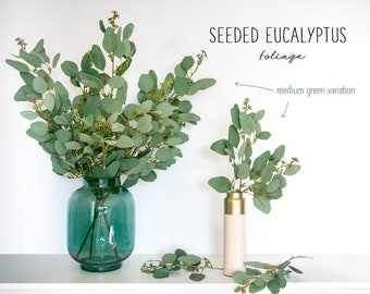 Seeded Eucalyptus Foliage Spray, Artificial Eucalyptus, Minimalist Decor, Green Eucalyptus Leaves, Artificial Plant, Faux Foliage