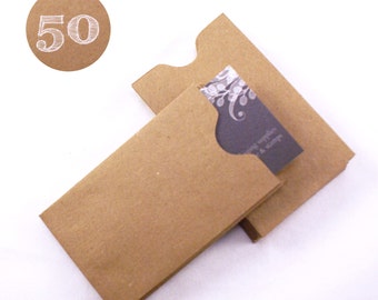 set of 50 recycled kraft brown gift card or business card sleeves mini envelopes - Business Card Sleeves set of 50 recycled kraft brown gift card or business card sleeves mini envelopes - Business Card Sleeves