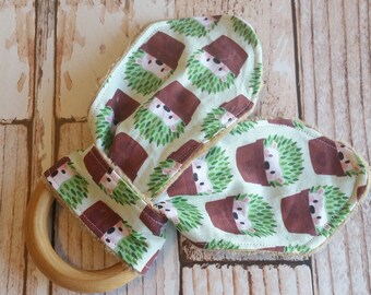 Teething Bunny - Hedgehog Baby Teething Toy - Wooden Teething Toy - Wood Teething Ring - Baby Shower Gift - Baby Easter Basket