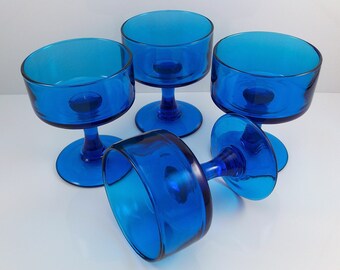 Vintage Champagne Coupe Glasses Blue Bluenique Set of 4