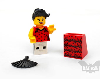 Lego usb Flamenco Dancer girl 8/16/32/64GB flash drive - Memory Stick - Lego® original Minifigure - Dancer Lego - Usb legs cap - Fire red