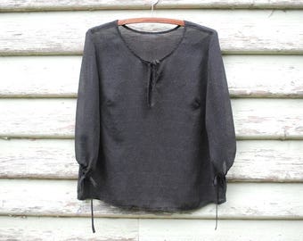 Vintage 90s Sheer Polka Dot Top Dark Brown Shirt Boho Vtg 1990s Nineties Size S-M