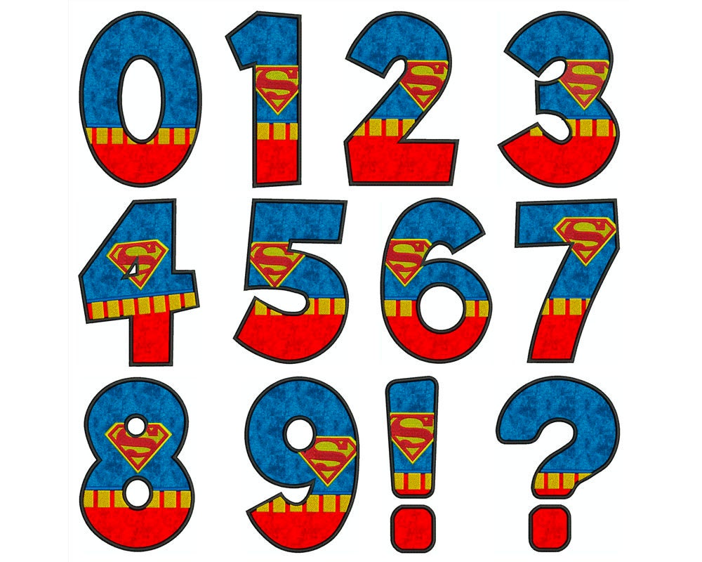 superman numbers birthday machine applique embroidery