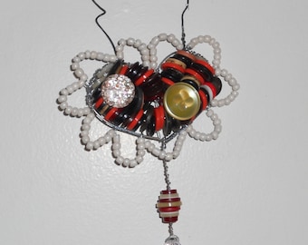 Vintage Button and Bead Wire Heart Hanger