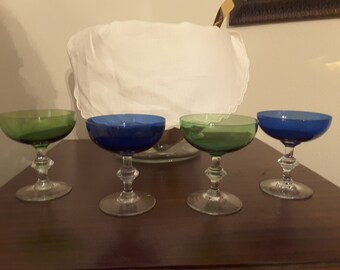 Vintage Colorful Champagne Coupes, Set of 4