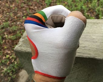 Vintage 1970s Italian made leather and lycra cycling racing gloves - Size L to XL - NOS never worn