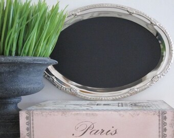 Seen in BRIDES magazine The ORIGINAL Tres Chic Silver Tray Magnetic Chalkboard Oval Blackboard French Shabby Chic