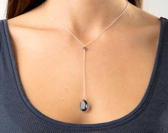 London Blue Lariat Necklace/Gold Lariat Necklace/London Blue Necklace/Lariat Necklace/London Blue Topaz Lariat/December Birthstone