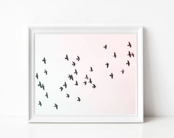 Birds Flying Print, Flock Of Birds Wall Art, Large Poster, Birds Flying Poster, Modern Home Decor, Birds Art Print, Flying Birds