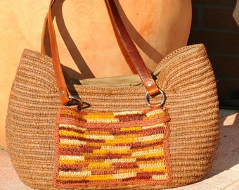 outside pocket-crocheted raffia handbag handmade raffia bag with outside pocket