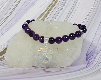 Amethyst Swarovski Heart Bracelet - Good for meditation 001479