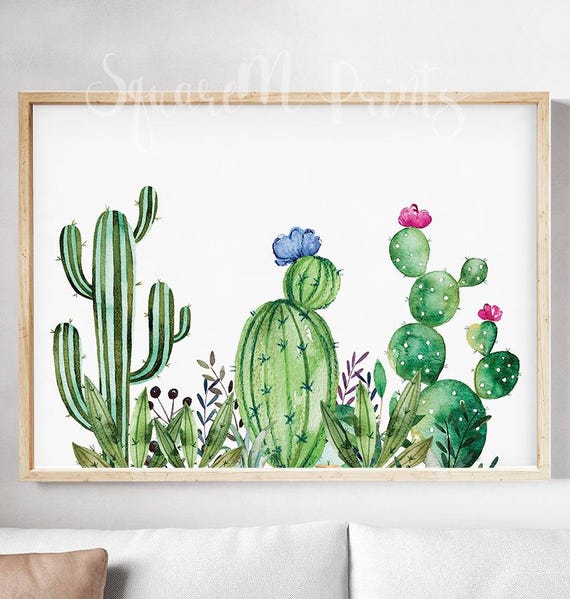  CACTUS  Watercolor  Print  Succulent  Wall Art Nopales Art