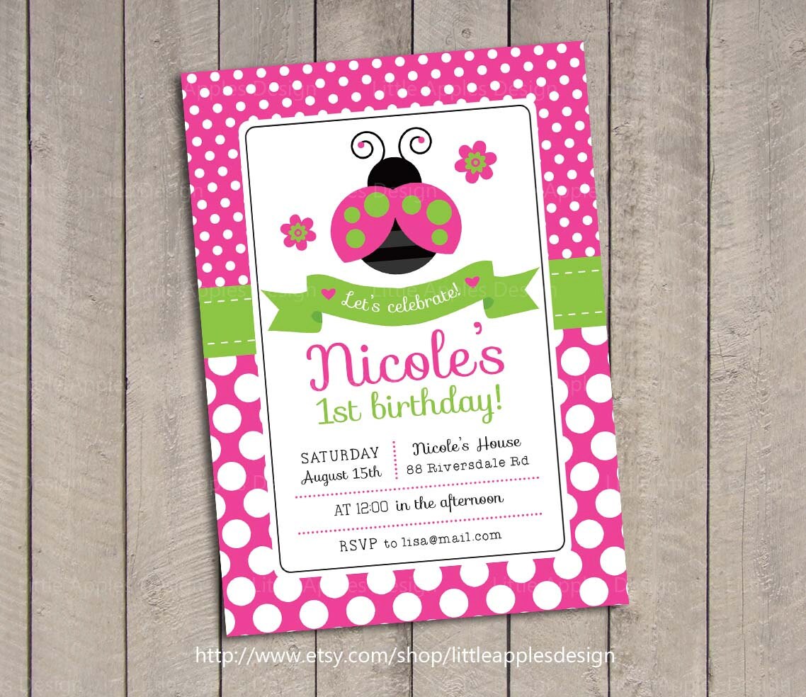 pink green ladybug invitation ladybug invite ladybug pink ladybug invitation