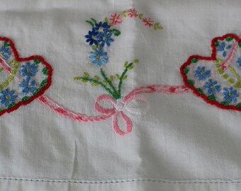 1950s Embroidered Cotton Pillowcase