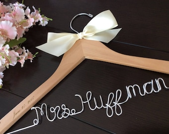 Wedding hanger personalized with date, Custom wire hanger, wedding hanger, name hanger, bridal hanger, wire hanger, personalized hanger