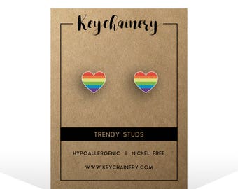 Rainbow Heart Stud Earrings - Gay Pride - LGBTQ Pride - Rainbow Stud Earrings - Rainbow Jewelry - Nickel-free Stud Earrings