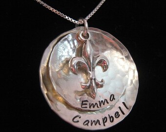 Hand Stamped Necklace - Mothers Necklace - Fleur de Lis Necklace