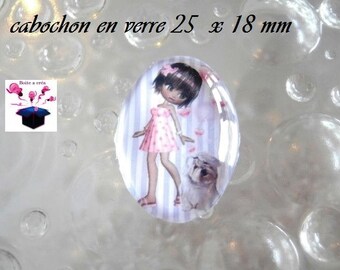 1 cabochon glass 25mm x 18mm love theme