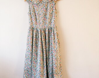 AMY Handmade Womens Liberty Print Princess Bodice Dress with Peter Pan Collar