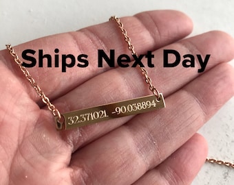 Coordinate Necklace - Personalized Necklace - Personalized Bar Necklace - Best Friend Gift - Rose Gold Necklace - Girlfriend Gift
