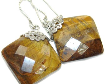 Tiger's Eye Sterling Silver Earrings - weight 12.60g - dim L -1 3 4, W -1 1 8, T -1 4 inch - code 4-lut-16-3